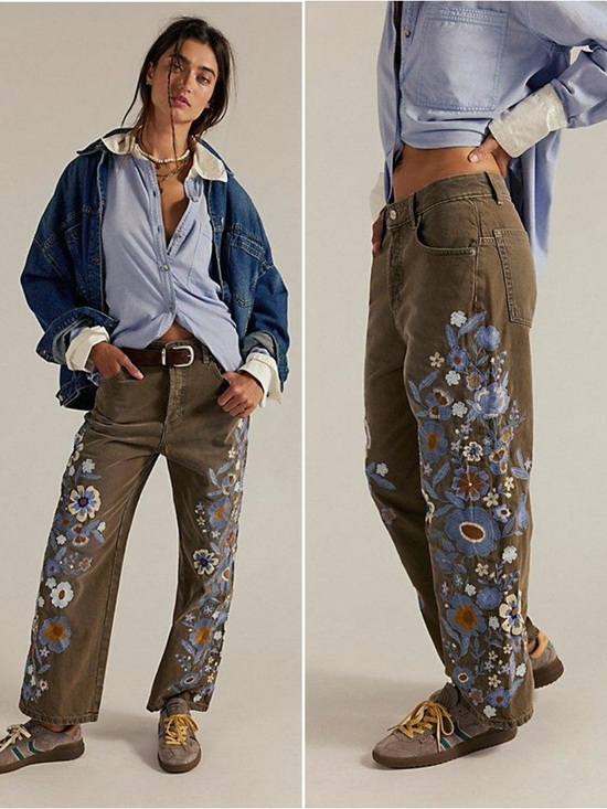 Free People Denim - Free People Willow Floral Embroidered Jeans Size 28 Boho NEW